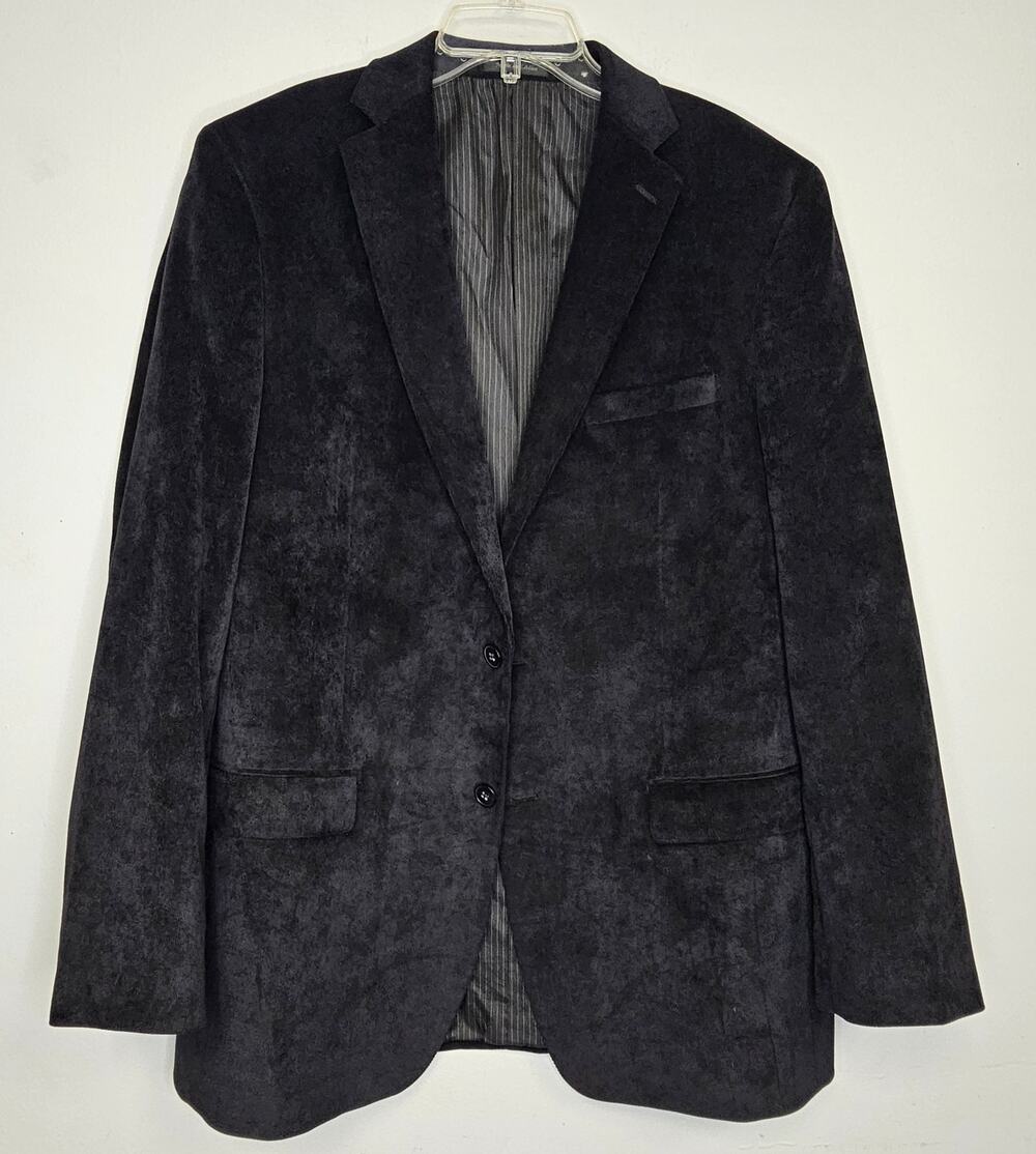 Calvin Klein Mens Black Suede Two-Button Sport Coat Blazer-Size 42L